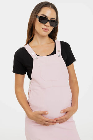 Bawełniana sukienka ciążowa i do karmienia na ramiączkach – różowa