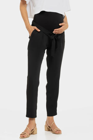 Szerokie czarne spodnie ciążowe z paskiem