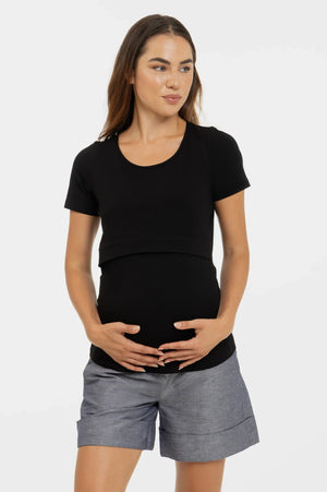 Bawełniana koszulka ciążowa i do karmienia - czarna
