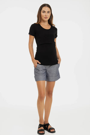 Bawełniana koszulka ciążowa i do karmienia - czarna