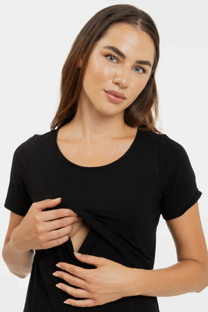 Bawełniana koszulka ciążowa i do karmienia - czarna