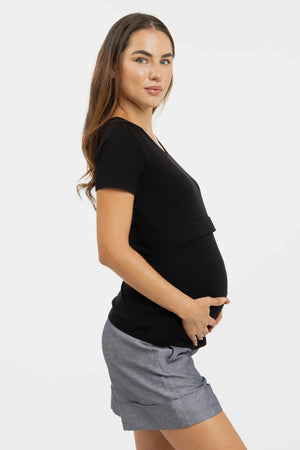 Bawełniana koszulka ciążowa i do karmienia - czarna