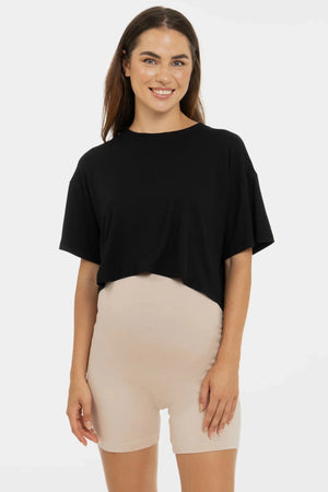 Miękki crop top ciążowy z modalu – czarny