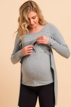 Szara bluza ciążowa i do karmienia z paskiem