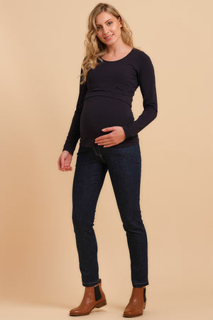 Bawełniana bluzka ciążowa i do karmienia w kolorze granatowym