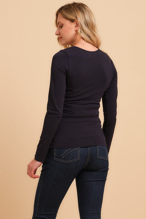 Bawełniana bluzka ciążowa i do karmienia w kolorze granatowym