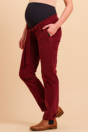 Bordowe dżinsowe spodnie ciążowe