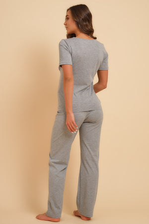 Bawełniana piżama ciążowa i do karmienia - szara