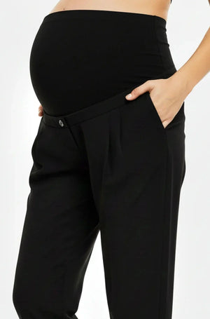 Rozkloszowane spodnie ciążowe z plisami - czarne