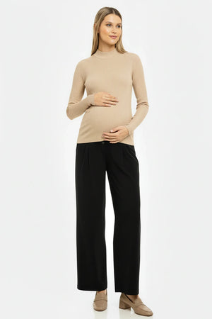 Rozkloszowane spodnie ciążowe z plisami - czarne
