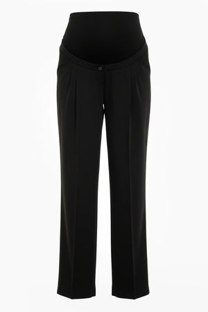 Rozkloszowane elastyczne spodnie ciążowe z zakładkami – czarne