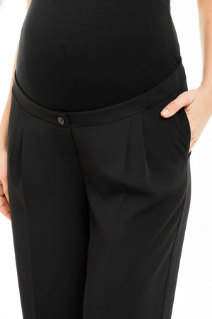 Rozkloszowane spodnie ciążowe z plisami - czarne