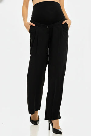 Rozkloszowane spodnie ciążowe z plisami - czarne