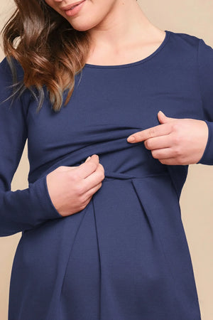 Elegancka sukienka ciążowa i do karmienia - niebieska