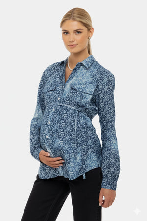 Bawełniana koszula ciążowa i do karmienia z wzorem