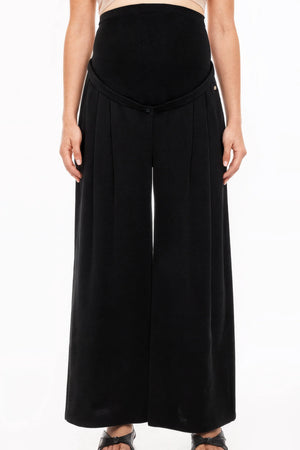 Eleganckie czarne spodnie ciążowe z zakładkami