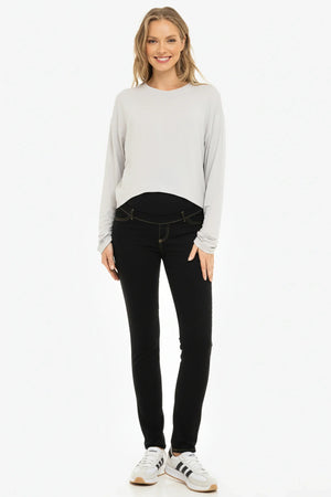 Elastyczne jeansy ciążowe ze zdejmowanym pasem