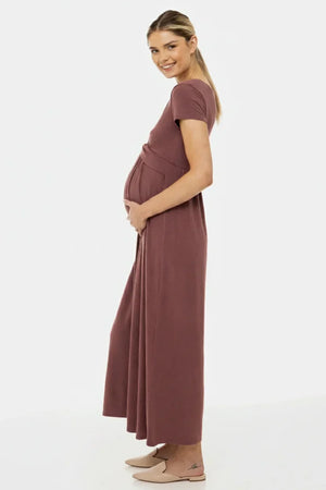 Sukienka ciążowa i do karmienia z dekoracyjnym paskiem – przydymionego różu