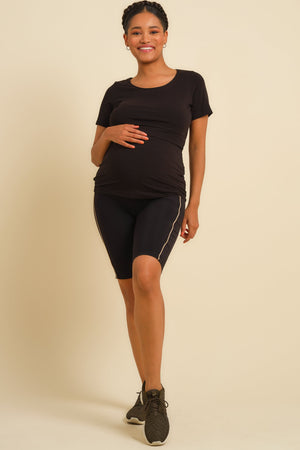 Krótkie legginsy ciążowe ze złotym lampasem