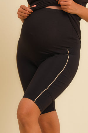 Krótkie legginsy ciążowe ze złotym lampasem