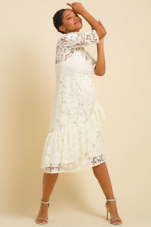 Oficjalna sukienka ciążowa z koronki  - ecru