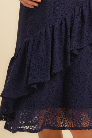 Elegancka długa koronkowa sukienka ciążowa - granatowa