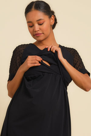 Sukienka ciążowa i do karmienia z rękawami w kropki