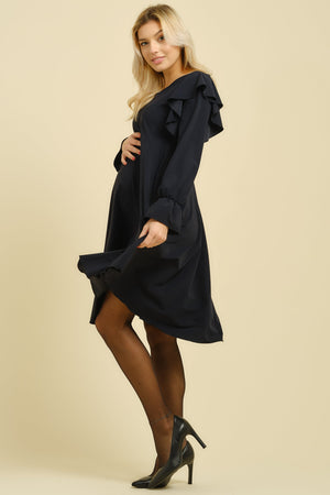 Zwiewna sukienka ciążowa i do karmienia z długim rękawem – granatowa