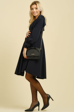 Zwiewna sukienka ciążowa i do karmienia z długim rękawem – granatowa