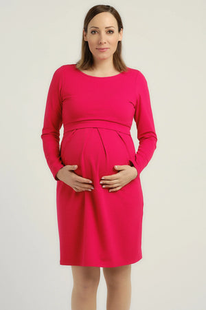Elegancka czerwona sukienka ciążowa i do karmienia