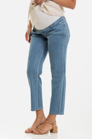 Jasnoniebieskie elastyczne dżinsy ciążowe