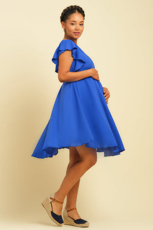 Zwiewna sukienka ciążowa i do karmienia – w kolorze królewskiego błękitu