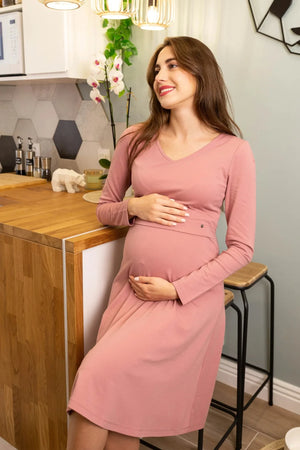 Elegancka sukienka ciążowa i do karmienia - pudrowa