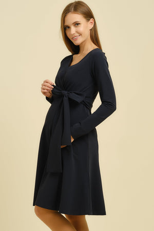 Rozkloszowana sukienka ciążowa i do karmienia - granatowa