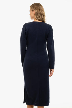 Długa dzianinowa sukienka ciążowa i do karmienia – granatowa