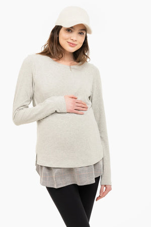 Szary bawełniany sweter ciążowy i do karmienia