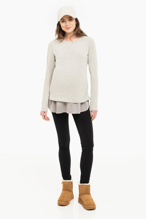 Szary bawełniany sweter ciążowy i do karmienia