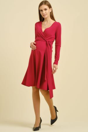 Rozkloszowana sukienka ciążowa i do karmienia - malinowoczerwona