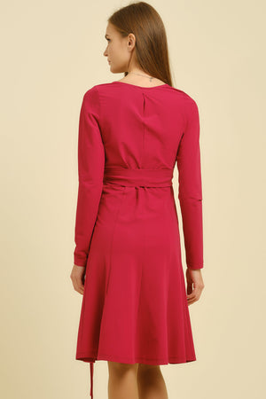 Rozkloszowana sukienka ciążowa i do karmienia - malinowoczerwona