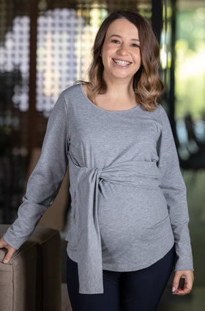 Szara bluza ciążowa i do karmienia z paskiem
